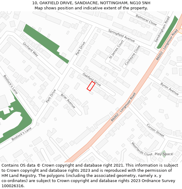 10, OAKFIELD DRIVE, SANDIACRE, NOTTINGHAM, NG10 5NH: Location map and indicative extent of plot