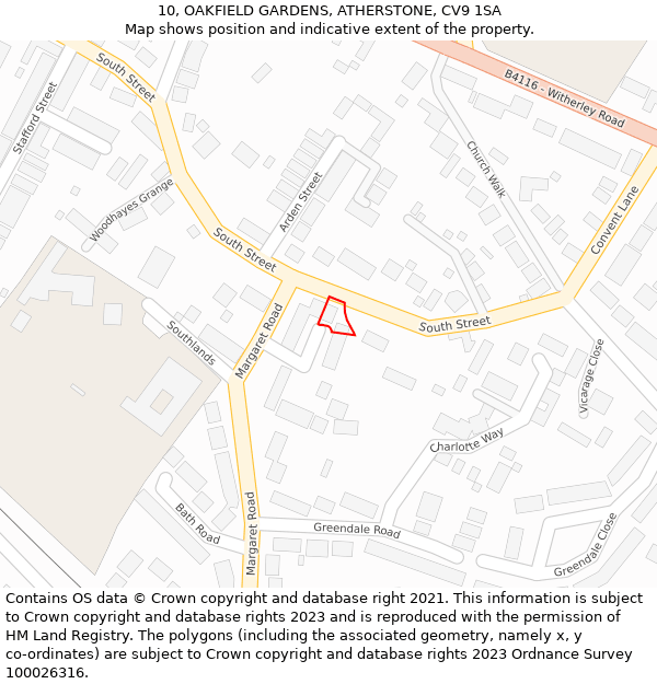 10, OAKFIELD GARDENS, ATHERSTONE, CV9 1SA: Location map and indicative extent of plot