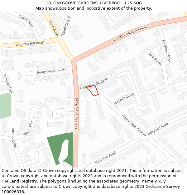 10, OAKGROVE GARDENS, LIVERPOOL, L25 5QG: Location map and indicative extent of plot