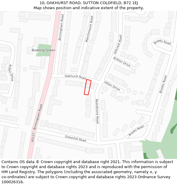 10, OAKHURST ROAD, SUTTON COLDFIELD, B72 1EJ: Location map and indicative extent of plot