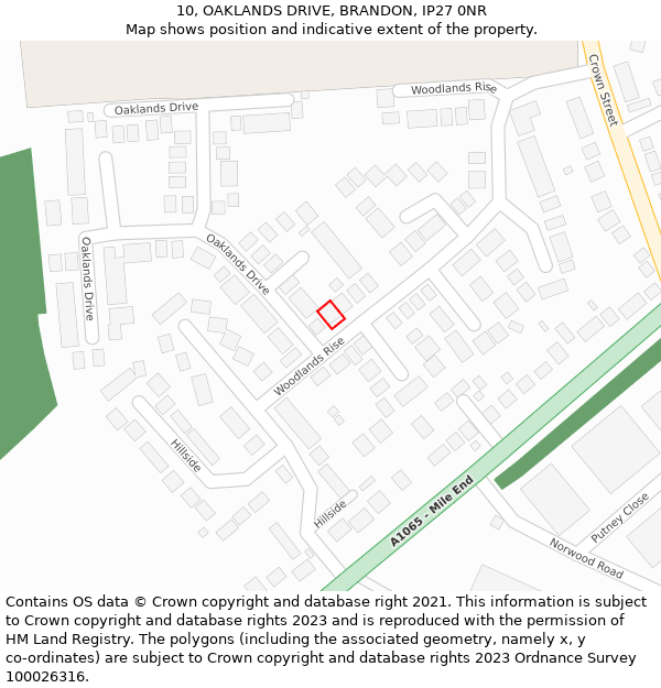 10, OAKLANDS DRIVE, BRANDON, IP27 0NR: Location map and indicative extent of plot