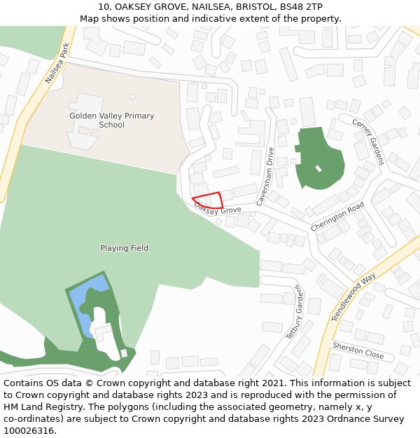 10, OAKSEY GROVE, NAILSEA, BRISTOL, BS48 2TP: Location map and indicative extent of plot