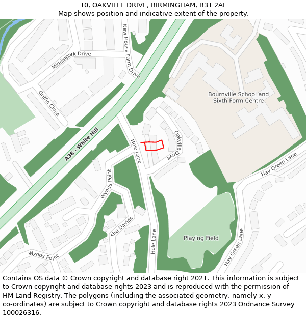 10, OAKVILLE DRIVE, BIRMINGHAM, B31 2AE: Location map and indicative extent of plot