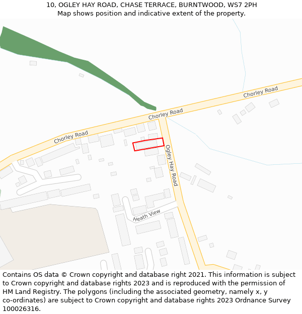 10, OGLEY HAY ROAD, CHASE TERRACE, BURNTWOOD, WS7 2PH: Location map and indicative extent of plot