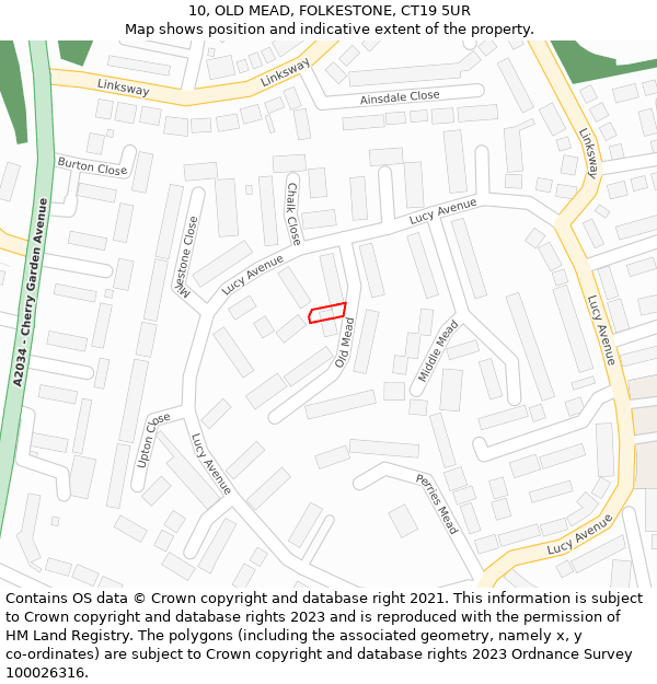 10, OLD MEAD, FOLKESTONE, CT19 5UR: Location map and indicative extent of plot