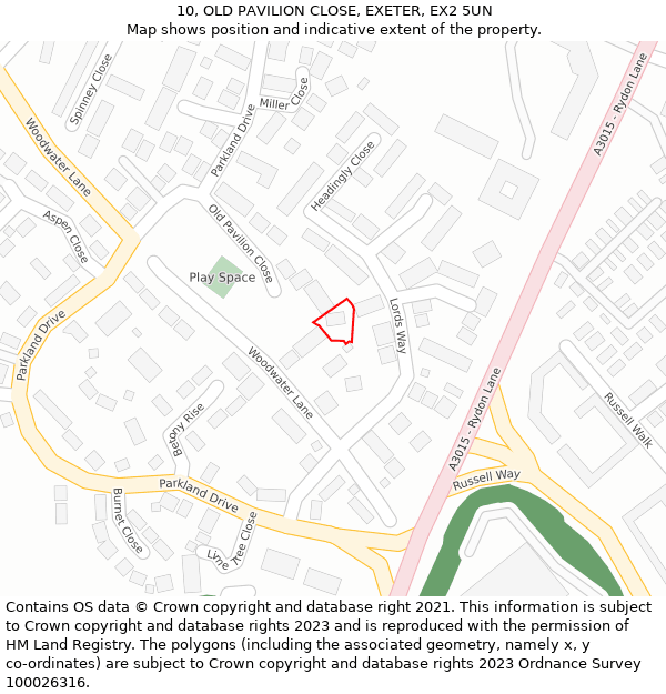 10, OLD PAVILION CLOSE, EXETER, EX2 5UN: Location map and indicative extent of plot