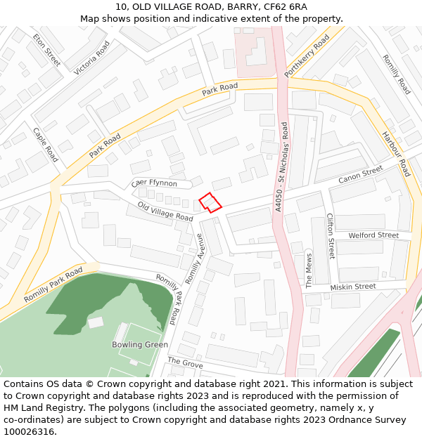 10, OLD VILLAGE ROAD, BARRY, CF62 6RA: Location map and indicative extent of plot