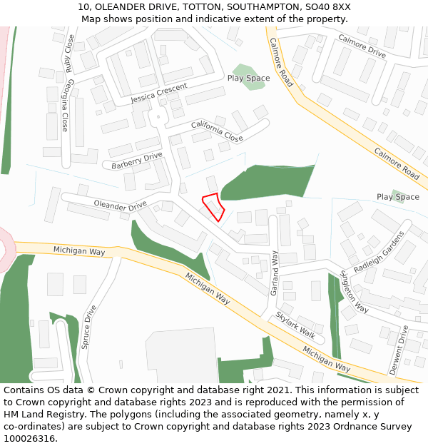 10, OLEANDER DRIVE, TOTTON, SOUTHAMPTON, SO40 8XX: Location map and indicative extent of plot