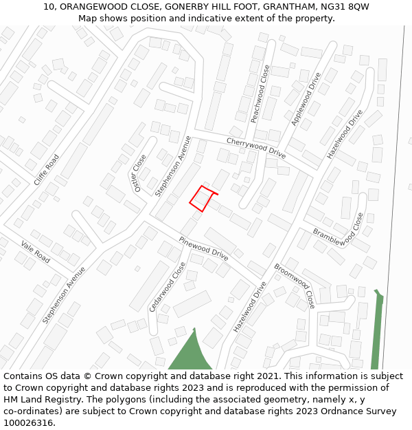 10, ORANGEWOOD CLOSE, GONERBY HILL FOOT, GRANTHAM, NG31 8QW: Location map and indicative extent of plot