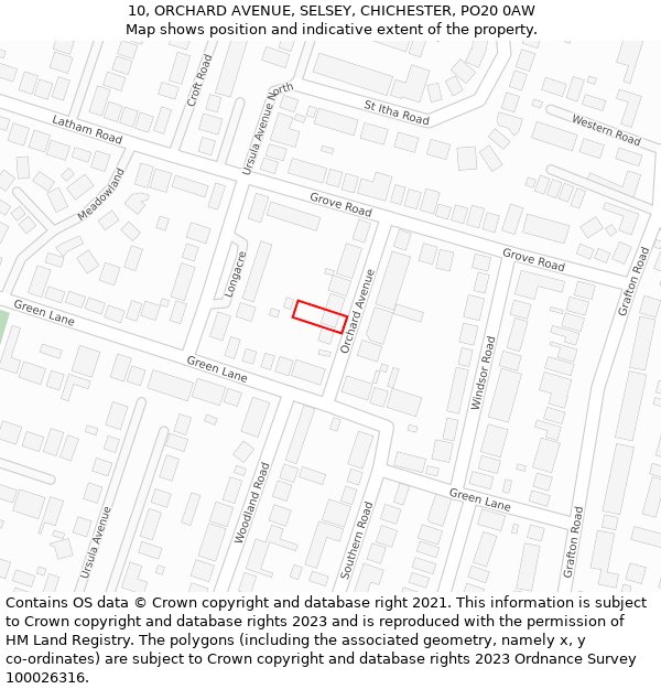 10, ORCHARD AVENUE, SELSEY, CHICHESTER, PO20 0AW: Location map and indicative extent of plot