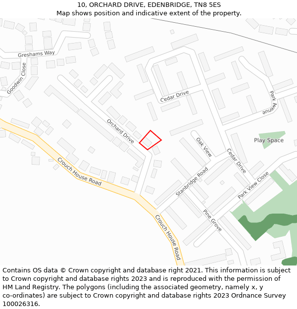 10, ORCHARD DRIVE, EDENBRIDGE, TN8 5ES: Location map and indicative extent of plot