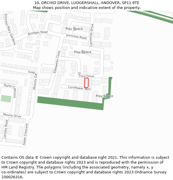 10, ORCHID DRIVE, LUDGERSHALL, ANDOVER, SP11 9TE: Location map and indicative extent of plot