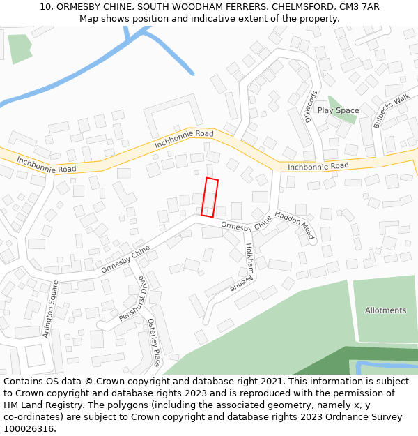 10, ORMESBY CHINE, SOUTH WOODHAM FERRERS, CHELMSFORD, CM3 7AR: Location map and indicative extent of plot