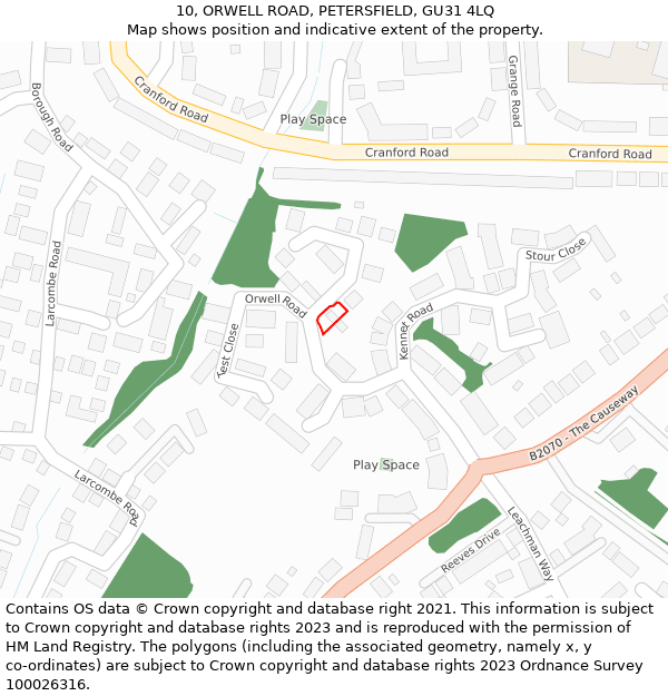 10, ORWELL ROAD, PETERSFIELD, GU31 4LQ: Location map and indicative extent of plot