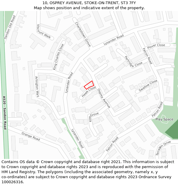10, OSPREY AVENUE, STOKE-ON-TRENT, ST3 7FY: Location map and indicative extent of plot