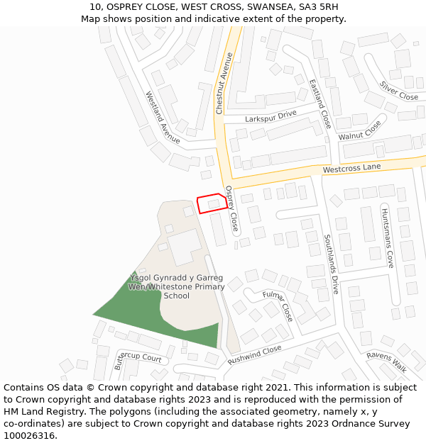 10, OSPREY CLOSE, WEST CROSS, SWANSEA, SA3 5RH: Location map and indicative extent of plot