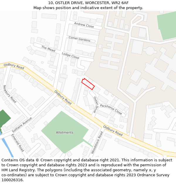 10, OSTLER DRIVE, WORCESTER, WR2 6AF: Location map and indicative extent of plot