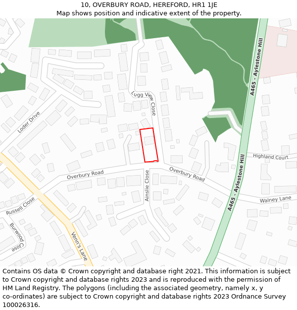 10, OVERBURY ROAD, HEREFORD, HR1 1JE: Location map and indicative extent of plot