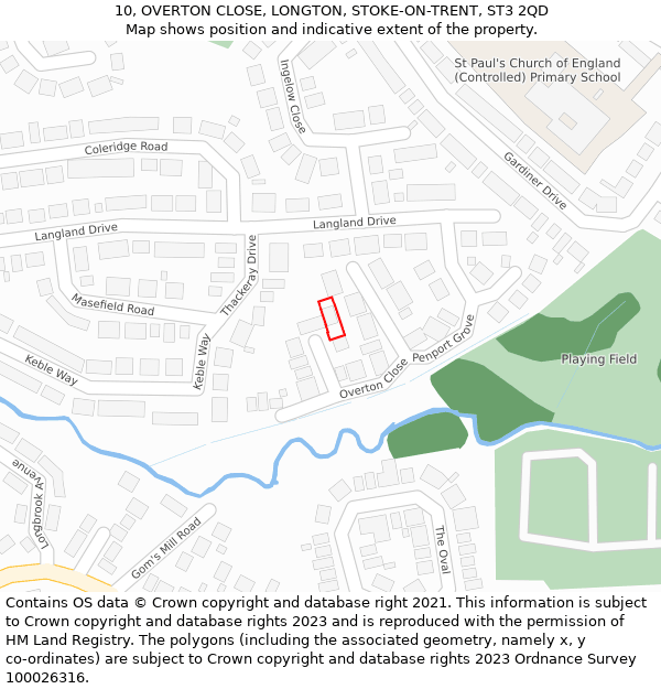 10, OVERTON CLOSE, LONGTON, STOKE-ON-TRENT, ST3 2QD: Location map and indicative extent of plot