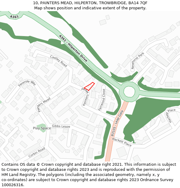 10, PAINTERS MEAD, HILPERTON, TROWBRIDGE, BA14 7QF: Location map and indicative extent of plot