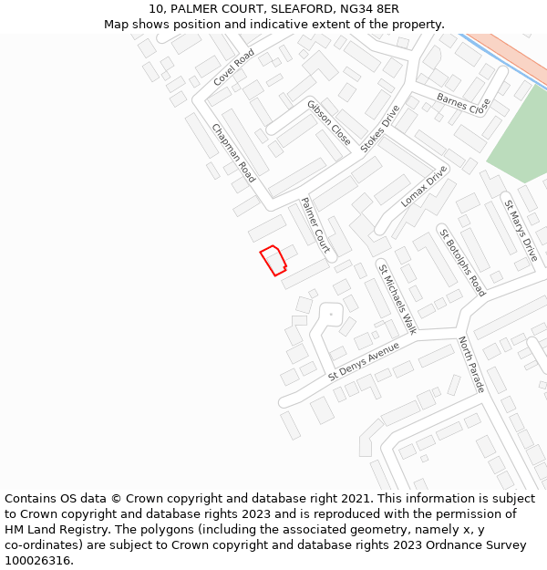 10, PALMER COURT, SLEAFORD, NG34 8ER: Location map and indicative extent of plot