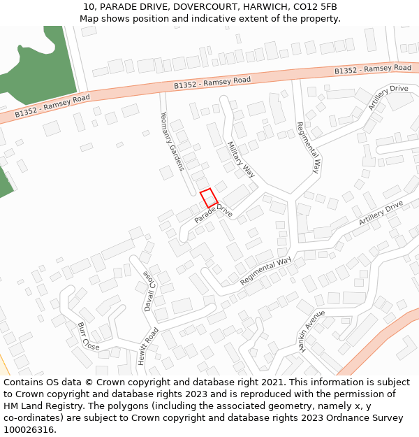 10, PARADE DRIVE, DOVERCOURT, HARWICH, CO12 5FB: Location map and indicative extent of plot