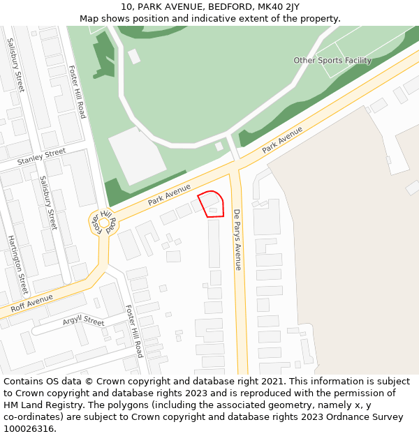 10, PARK AVENUE, BEDFORD, MK40 2JY: Location map and indicative extent of plot