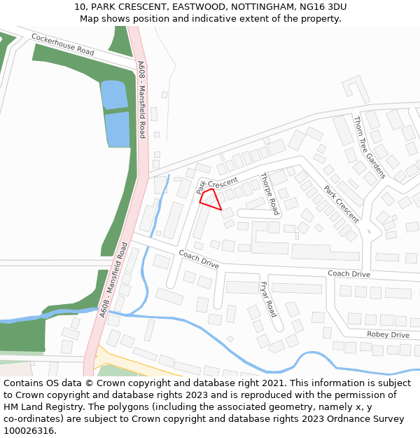 10, PARK CRESCENT, EASTWOOD, NOTTINGHAM, NG16 3DU: Location map and indicative extent of plot