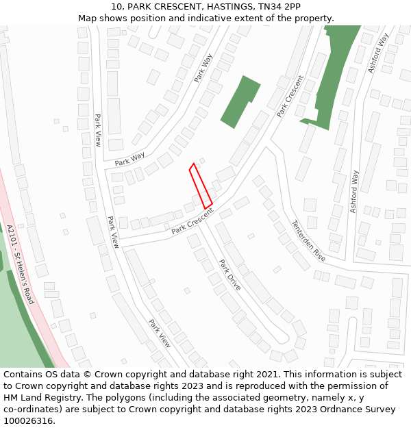 10, PARK CRESCENT, HASTINGS, TN34 2PP: Location map and indicative extent of plot