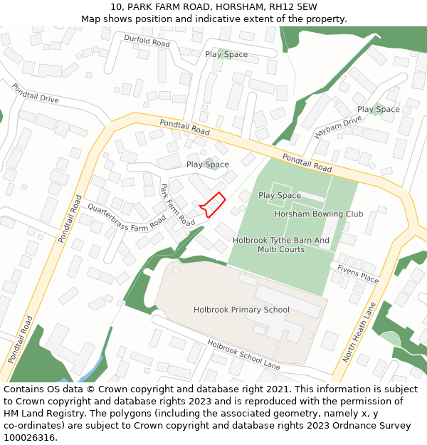 10, PARK FARM ROAD, HORSHAM, RH12 5EW: Location map and indicative extent of plot