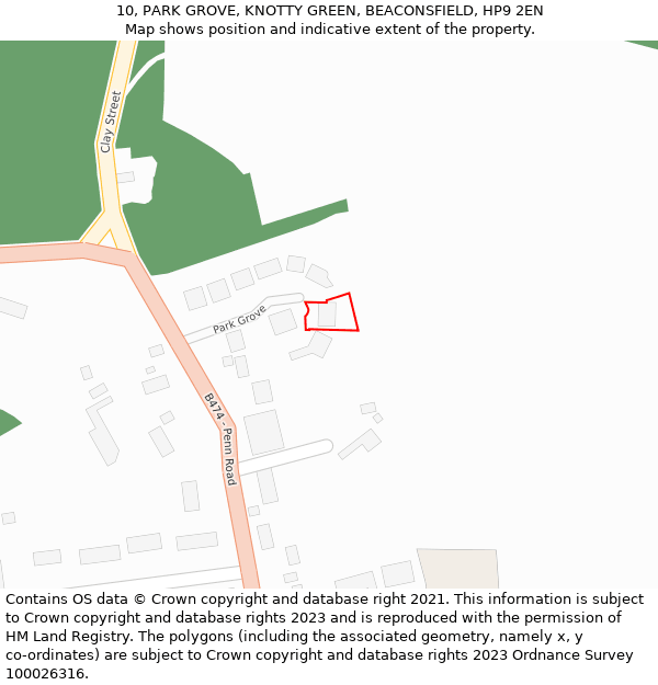 10, PARK GROVE, KNOTTY GREEN, BEACONSFIELD, HP9 2EN: Location map and indicative extent of plot