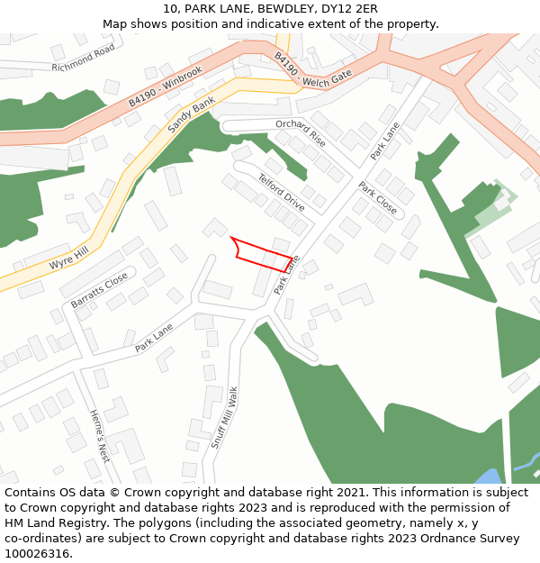 10, PARK LANE, BEWDLEY, DY12 2ER: Location map and indicative extent of plot