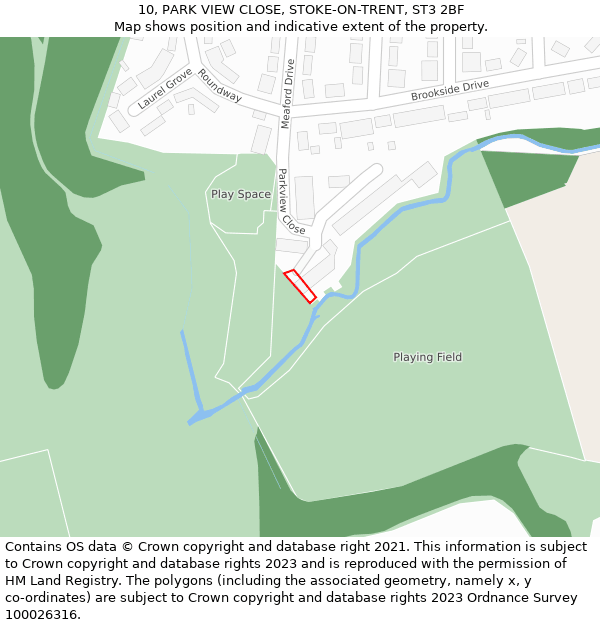 10, PARK VIEW CLOSE, STOKE-ON-TRENT, ST3 2BF: Location map and indicative extent of plot