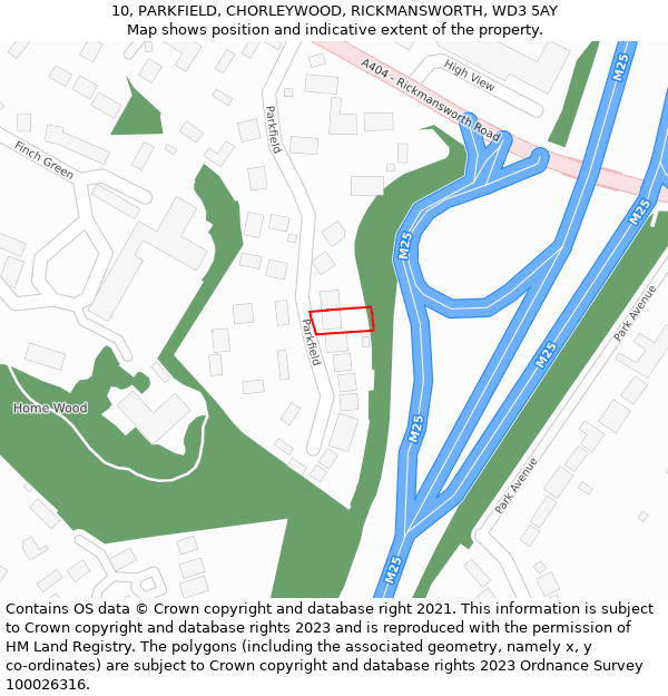 10, PARKFIELD, CHORLEYWOOD, RICKMANSWORTH, WD3 5AY: Location map and indicative extent of plot