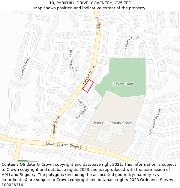 10, PARKHILL DRIVE, COVENTRY, CV5 7PG: Location map and indicative extent of plot