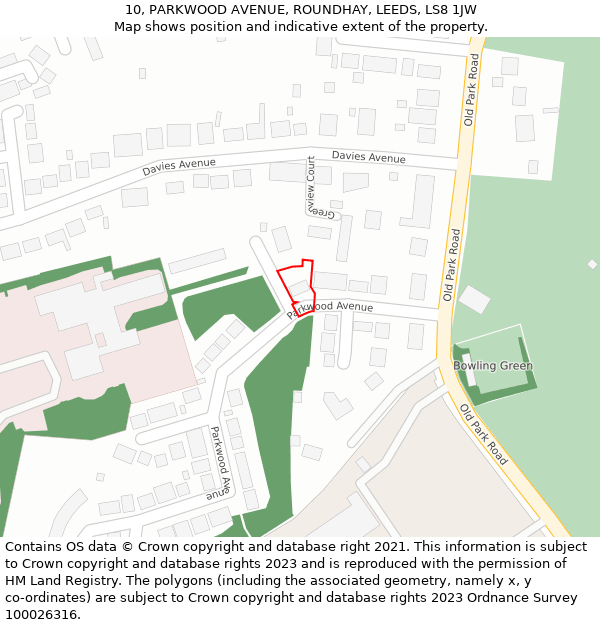 10, PARKWOOD AVENUE, ROUNDHAY, LEEDS, LS8 1JW: Location map and indicative extent of plot