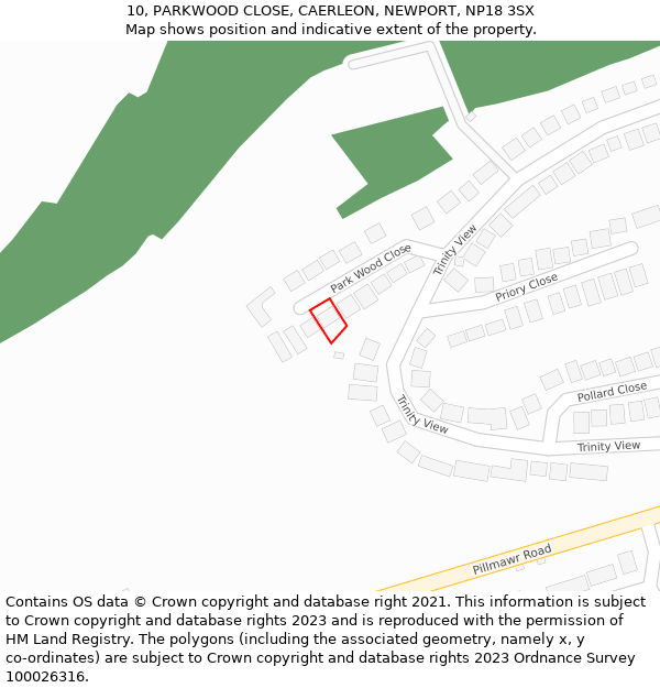 10, PARKWOOD CLOSE, CAERLEON, NEWPORT, NP18 3SX: Location map and indicative extent of plot