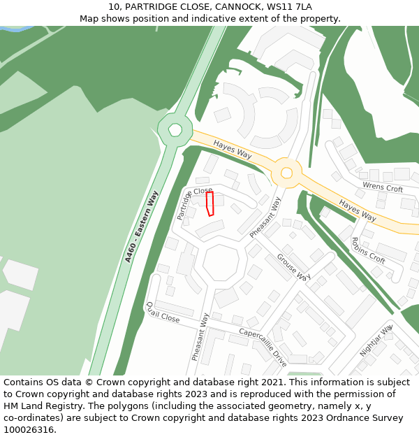 10, PARTRIDGE CLOSE, CANNOCK, WS11 7LA: Location map and indicative extent of plot