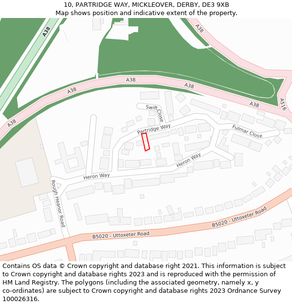 10, PARTRIDGE WAY, MICKLEOVER, DERBY, DE3 9XB: Location map and indicative extent of plot