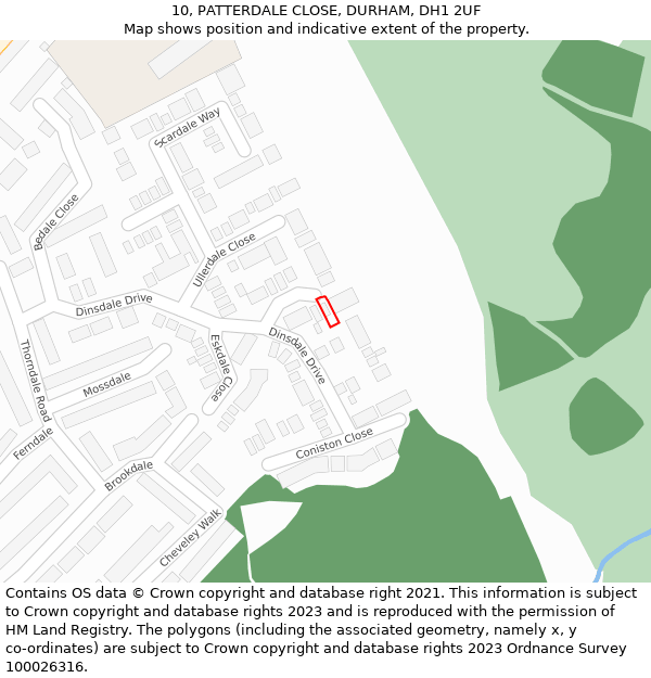 10, PATTERDALE CLOSE, DURHAM, DH1 2UF: Location map and indicative extent of plot