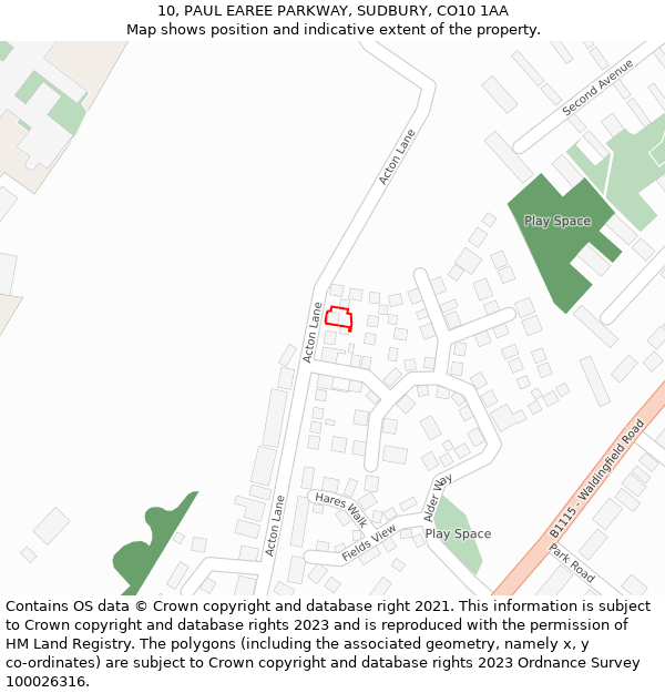 10, PAUL EAREE PARKWAY, SUDBURY, CO10 1AA: Location map and indicative extent of plot