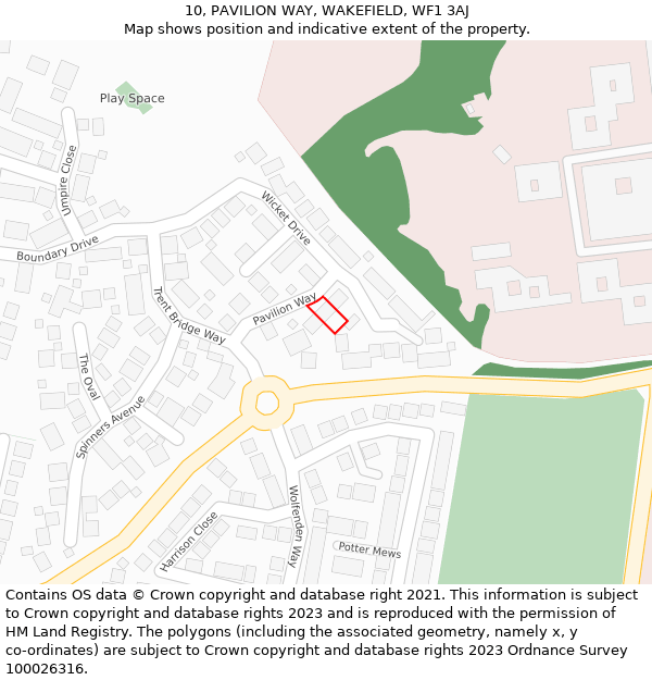 10, PAVILION WAY, WAKEFIELD, WF1 3AJ: Location map and indicative extent of plot