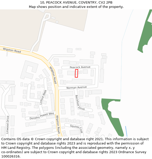 10, PEACOCK AVENUE, COVENTRY, CV2 2PB: Location map and indicative extent of plot