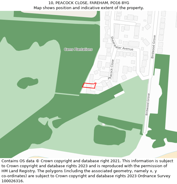 10, PEACOCK CLOSE, FAREHAM, PO16 8YG: Location map and indicative extent of plot