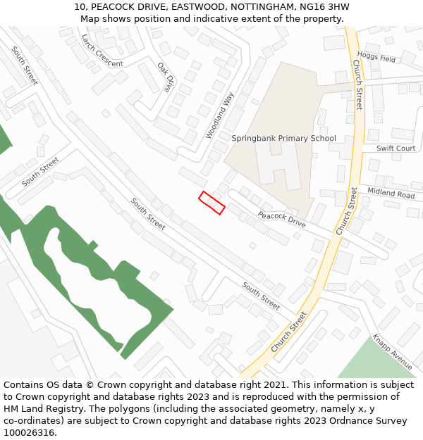 10, PEACOCK DRIVE, EASTWOOD, NOTTINGHAM, NG16 3HW: Location map and indicative extent of plot