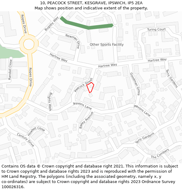 10, PEACOCK STREET, KESGRAVE, IPSWICH, IP5 2EA: Location map and indicative extent of plot