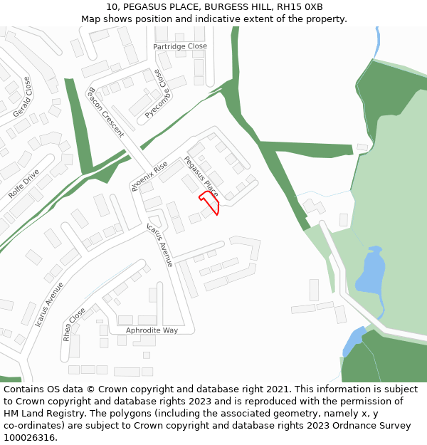 10, PEGASUS PLACE, BURGESS HILL, RH15 0XB: Location map and indicative extent of plot