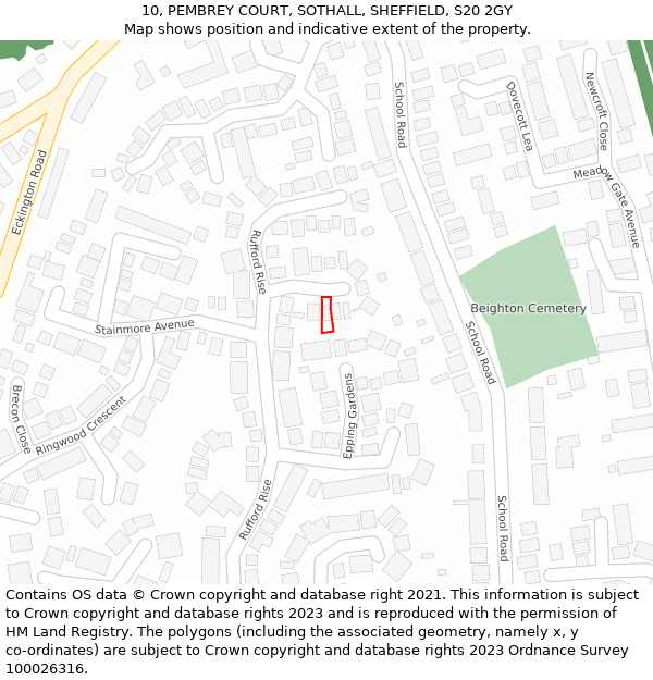 10, PEMBREY COURT, SOTHALL, SHEFFIELD, S20 2GY: Location map and indicative extent of plot