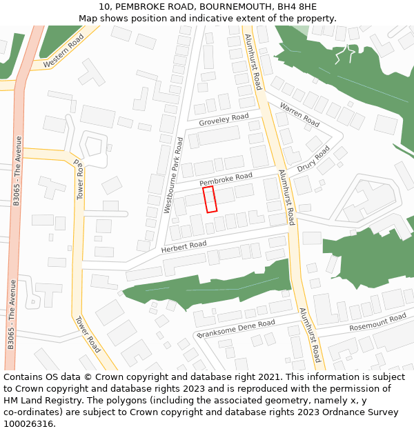 10, PEMBROKE ROAD, BOURNEMOUTH, BH4 8HE: Location map and indicative extent of plot