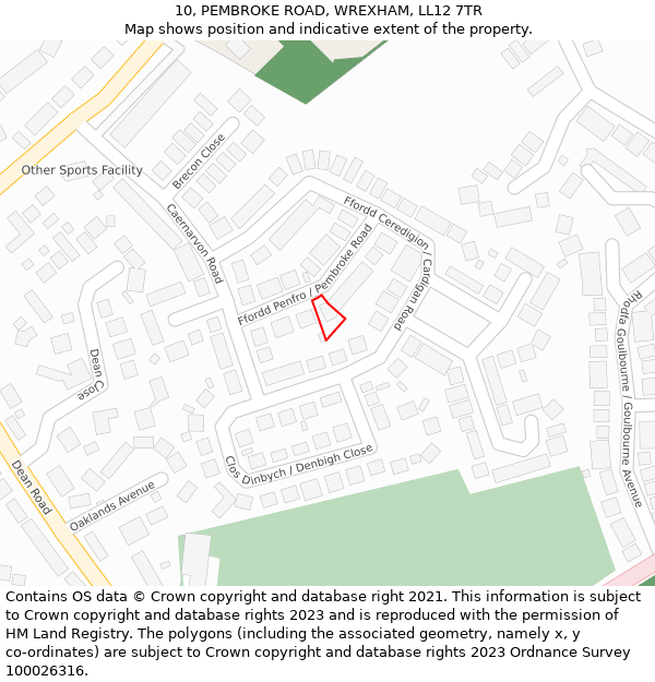 10, PEMBROKE ROAD, WREXHAM, LL12 7TR: Location map and indicative extent of plot